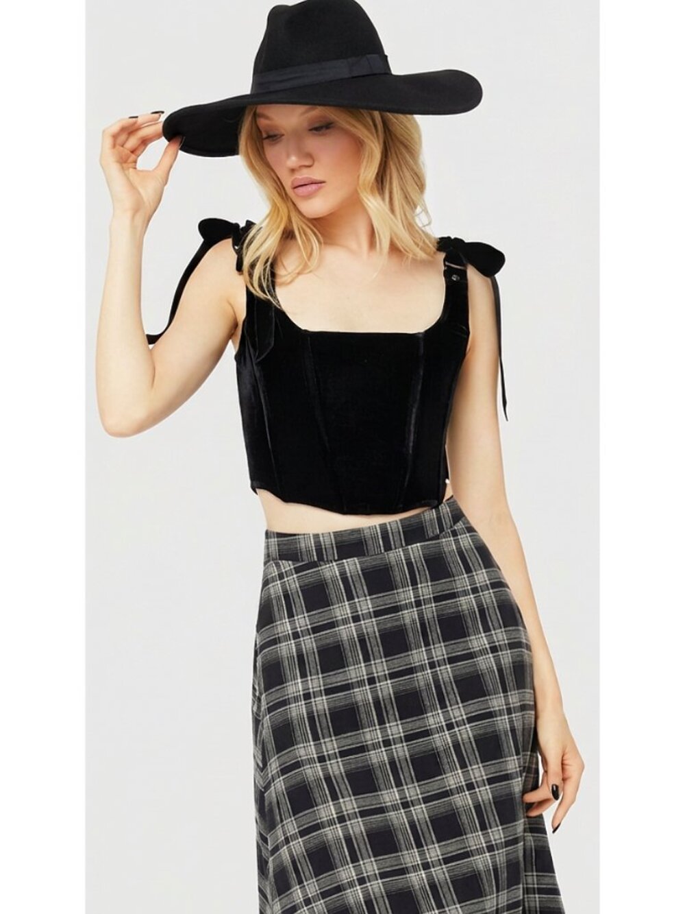 KILLSTAR Toxic Flora velvet cropped corset top
